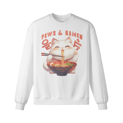 Retro Cats PAW and RAMEN Sweatshirt - Unisex Oversized, Vintage Ramen Sweatshirt "Paws and Ramen"