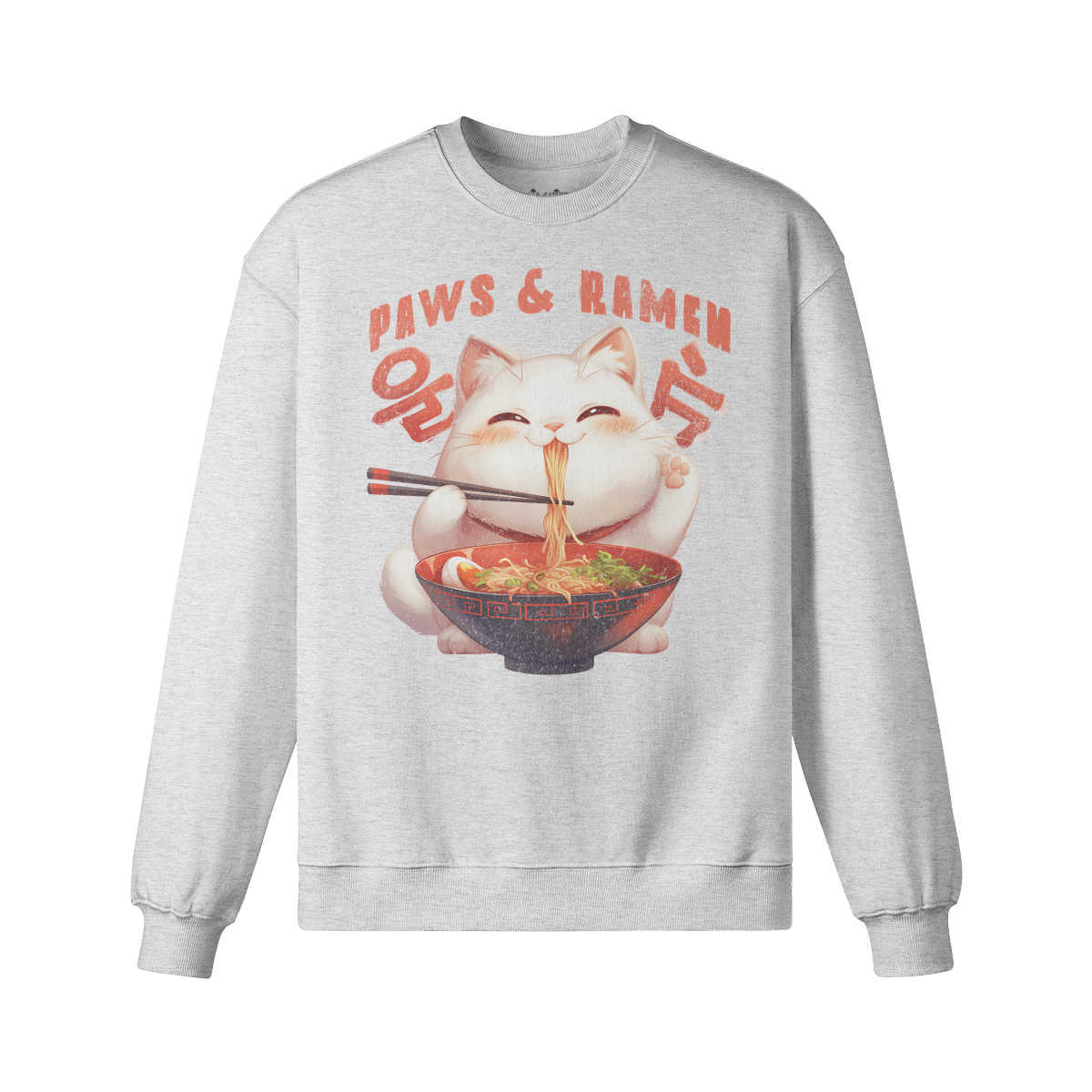 Retro Cats PAW and RAMEN Sweatshirt - Unisex Oversized, Vintage Ramen Sweatshirt "Paws and Ramen"