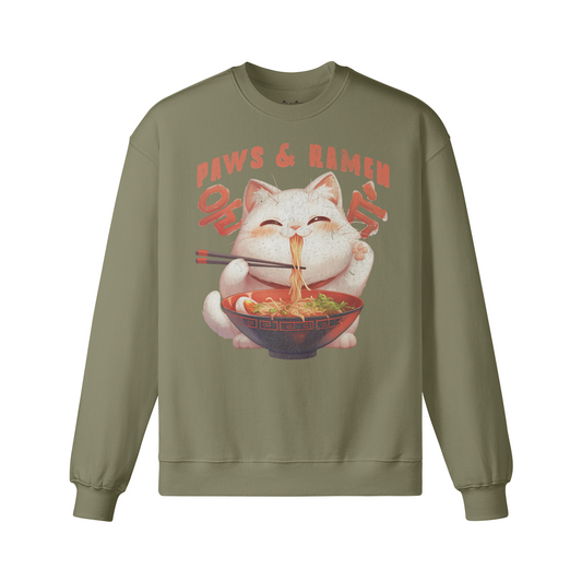 Retro Cats PAW and RAMEN Sweatshirt - Unisex Oversized, Vintage Ramen Sweatshirt "Paws and Ramen"