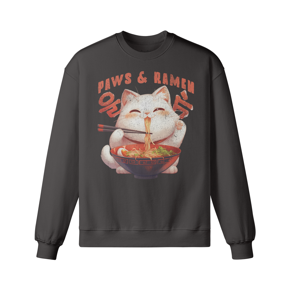 Retro Cats PAW and RAMEN Sweatshirt - Unisex Oversized, Vintage Ramen Sweatshirt "Paws and Ramen"