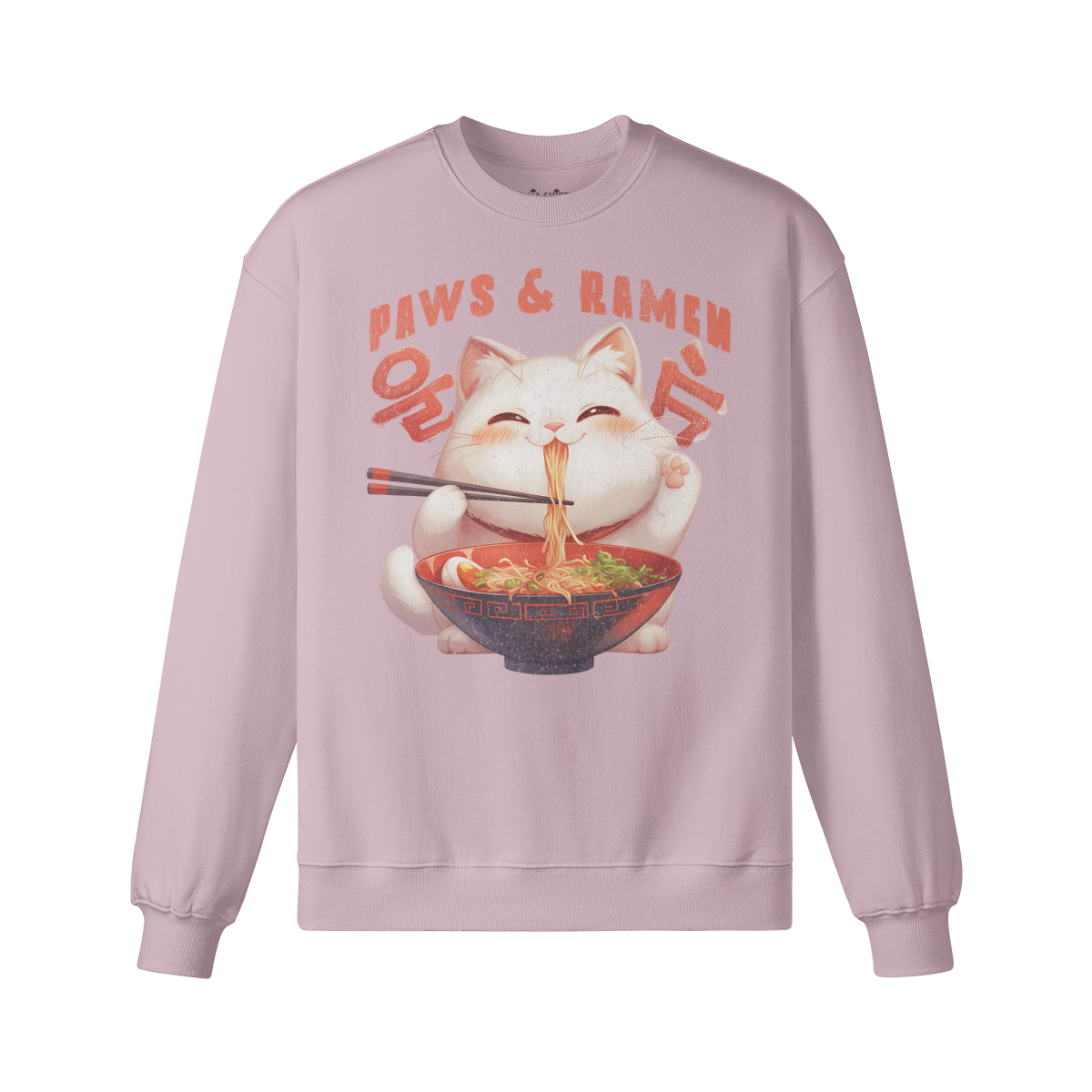 Retro Cats PAW and RAMEN Sweatshirt - Unisex Oversized, Vintage Ramen Sweatshirt "Paws and Ramen"