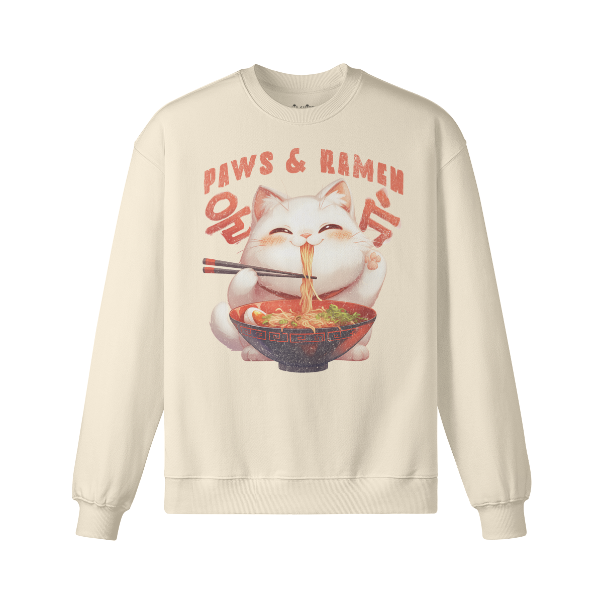 Retro Cats PAW and RAMEN Sweatshirt - Unisex Oversized, Vintage Ramen Sweatshirt "Paws and Ramen"