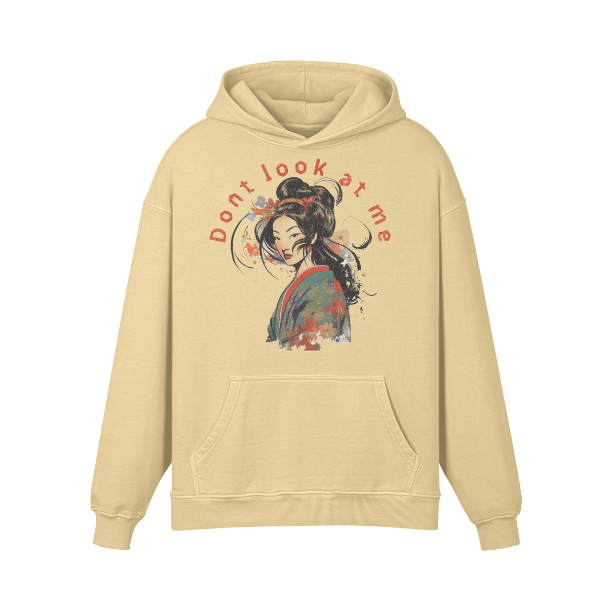 Geisha Japan Design Oversized Retro Hoodie, Vintage Geisha Hoodie Japan Art