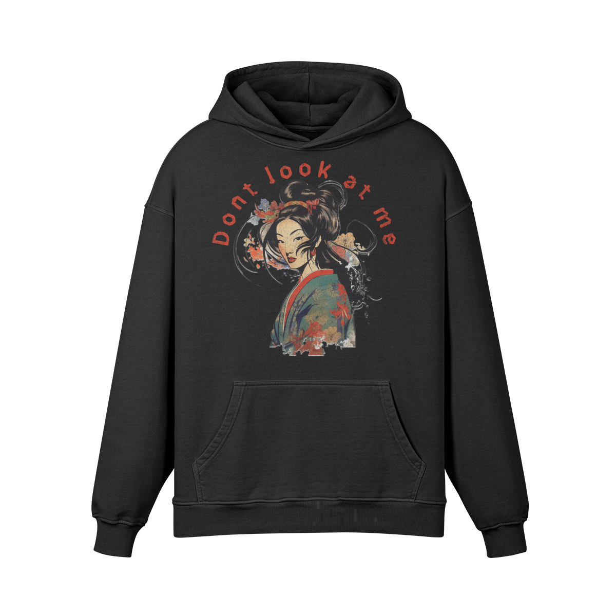 Geisha Japan Design Oversized Retro Hoodie, Vintage Geisha Hoodie Japan Art