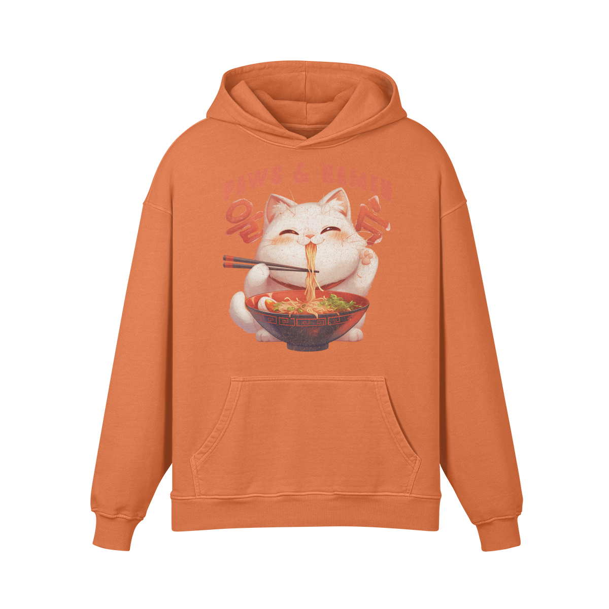 Cat Ramen Hoodie PAWS and RAMEN Oversized Retro Hoodie, Vintage Cat Hoodie "Paws and Ramen"