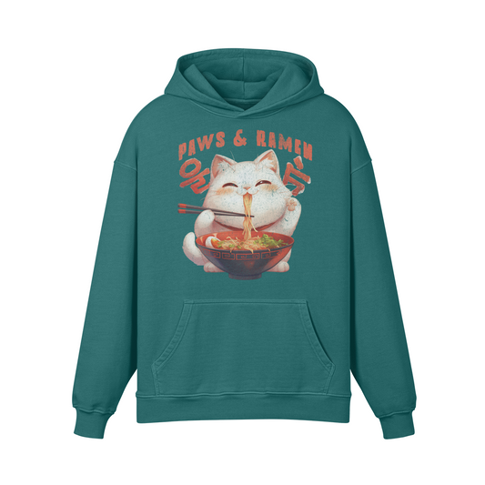 Katzen Ramen Hoodie PAWS and RAMEN Oversized Retro Hoodie