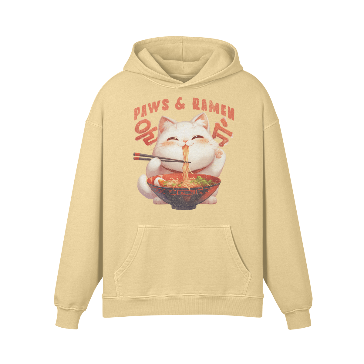 Cat Ramen Hoodie PAWS and RAMEN Oversized Retro Hoodie, Vintage Cat Hoodie "Paws and Ramen"