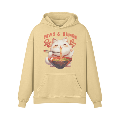 Cat Ramen Hoodie PAWS and RAMEN Oversized Retro Hoodie, Vintage Cat Hoodie "Paws and Ramen"