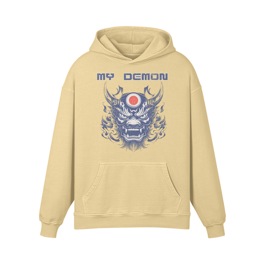 Oni Mask My Demon Japan Style Oversized Retro Hoodie, Vintage Oni Mask Hoodie "My Demon"