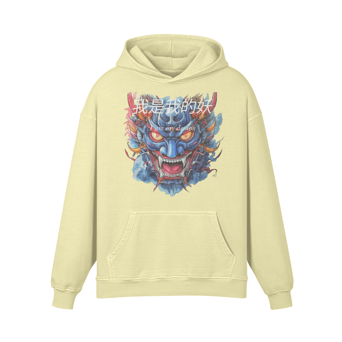 ONI Mask Japan Style Oversized Retro Hoodie, Vintage Oni Mask Hoodie