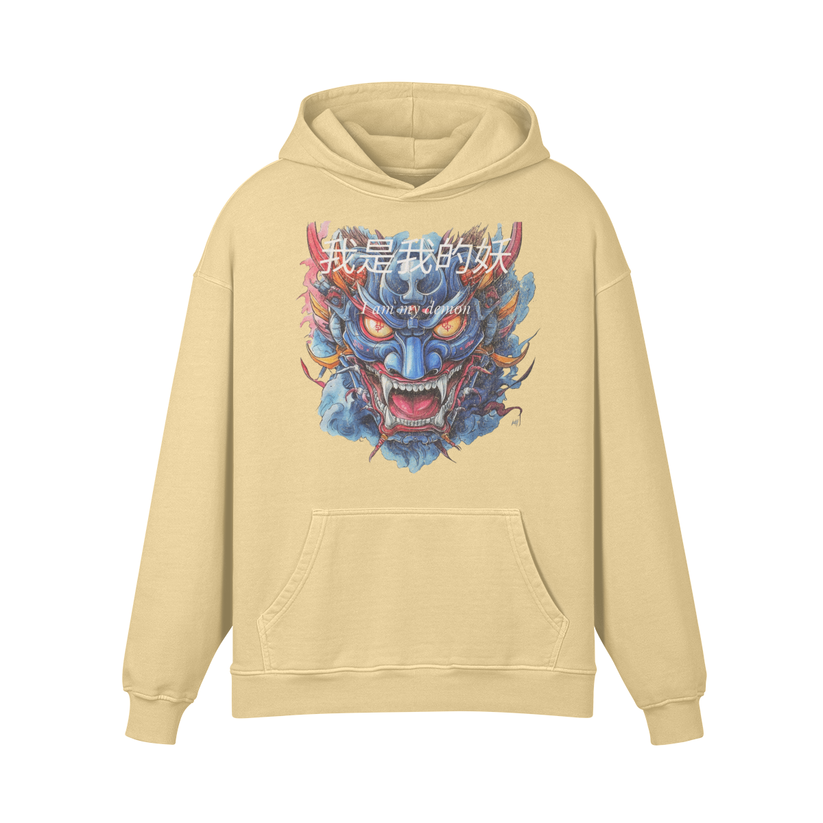 ONI Mask Japan Style Oversized Retro Hoodie, Vintage Oni Mask Hoodie