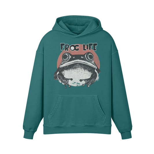 Frog Print Hoodie - Frog life Oversized Retro Hoodie, Retro Frog Hoodie Vintage Design