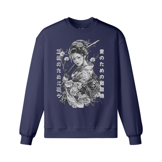 Geisha Japan Sword Design Retro Sweatshirt - Unisex Heavyweight Oversized, Vintage Geisha Sweatshirt Japan Art