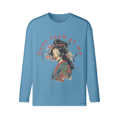 Geisha Japan Art long sleeve vintage print shirt "Dont look at me"