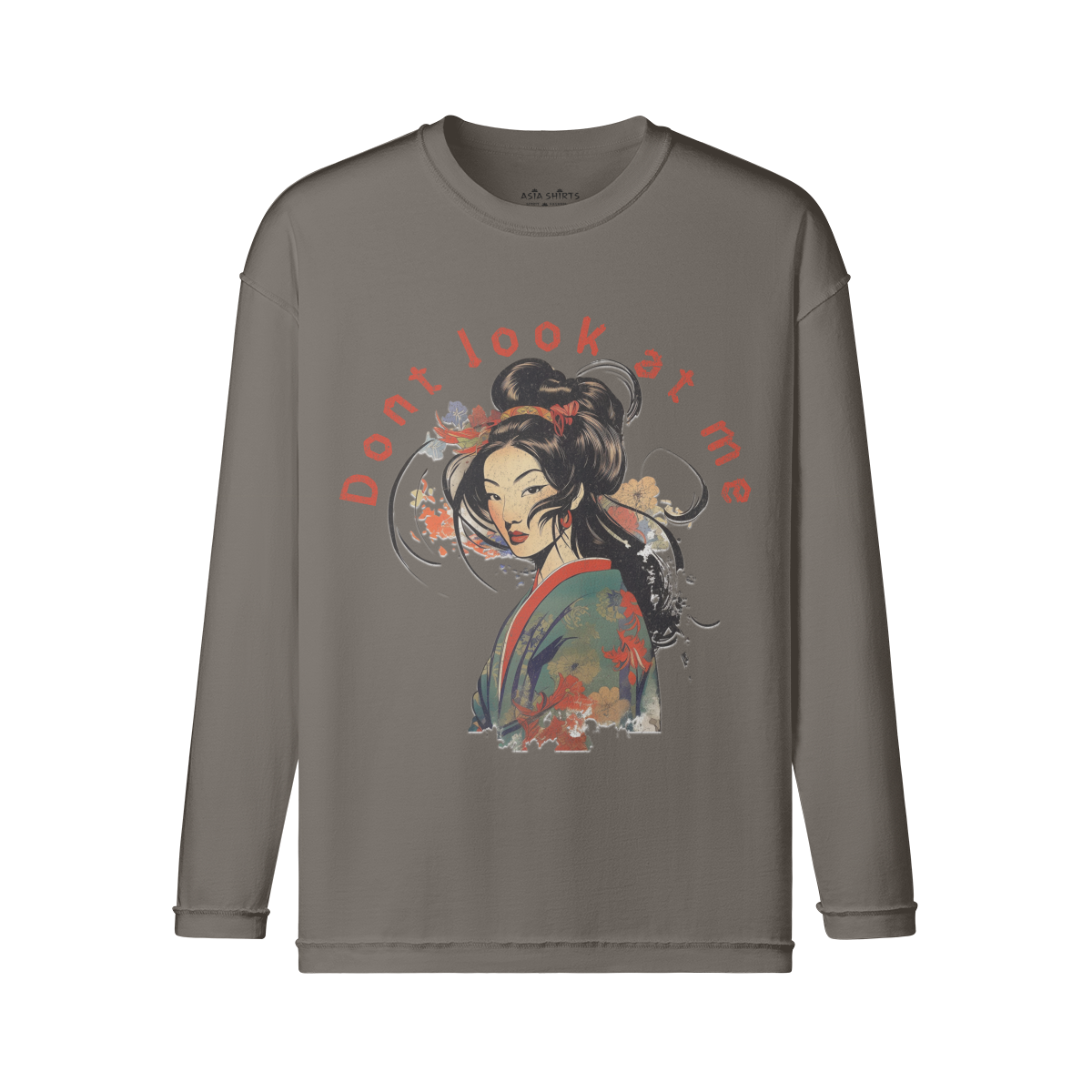 Geisha Japan Art long sleeve vintage print shirt "Dont look at me"