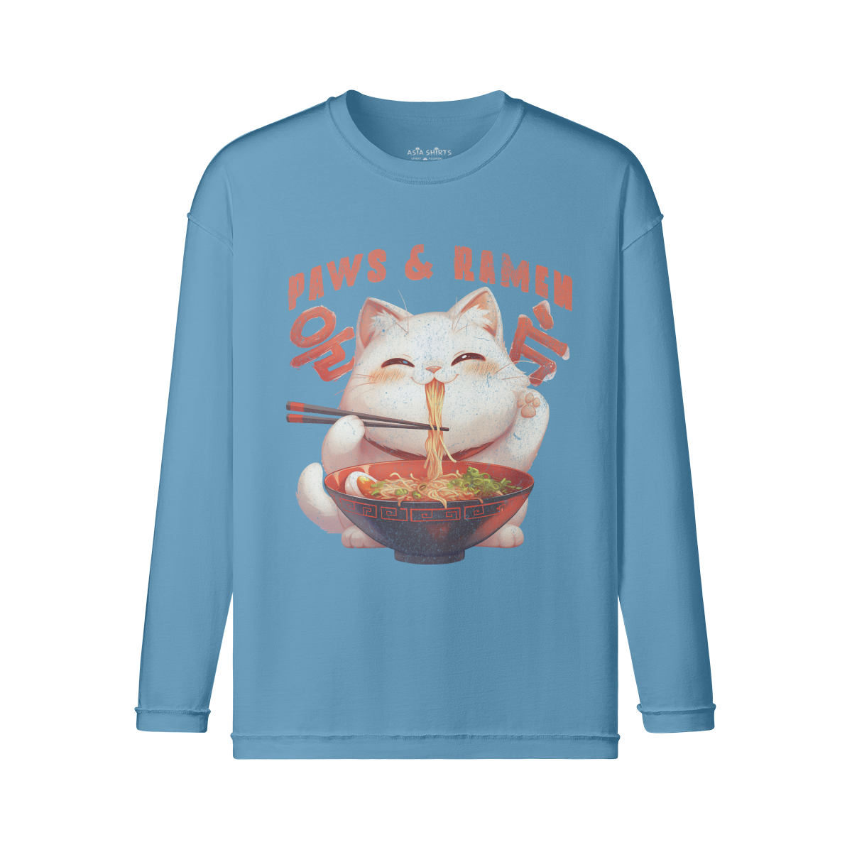 Ramen Cats Long Sleeve Vintage Print Shirt "Paws and Ramen"