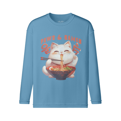 Ramen Cats Long Sleeve Vintage Print Shirt "Paws and Ramen"