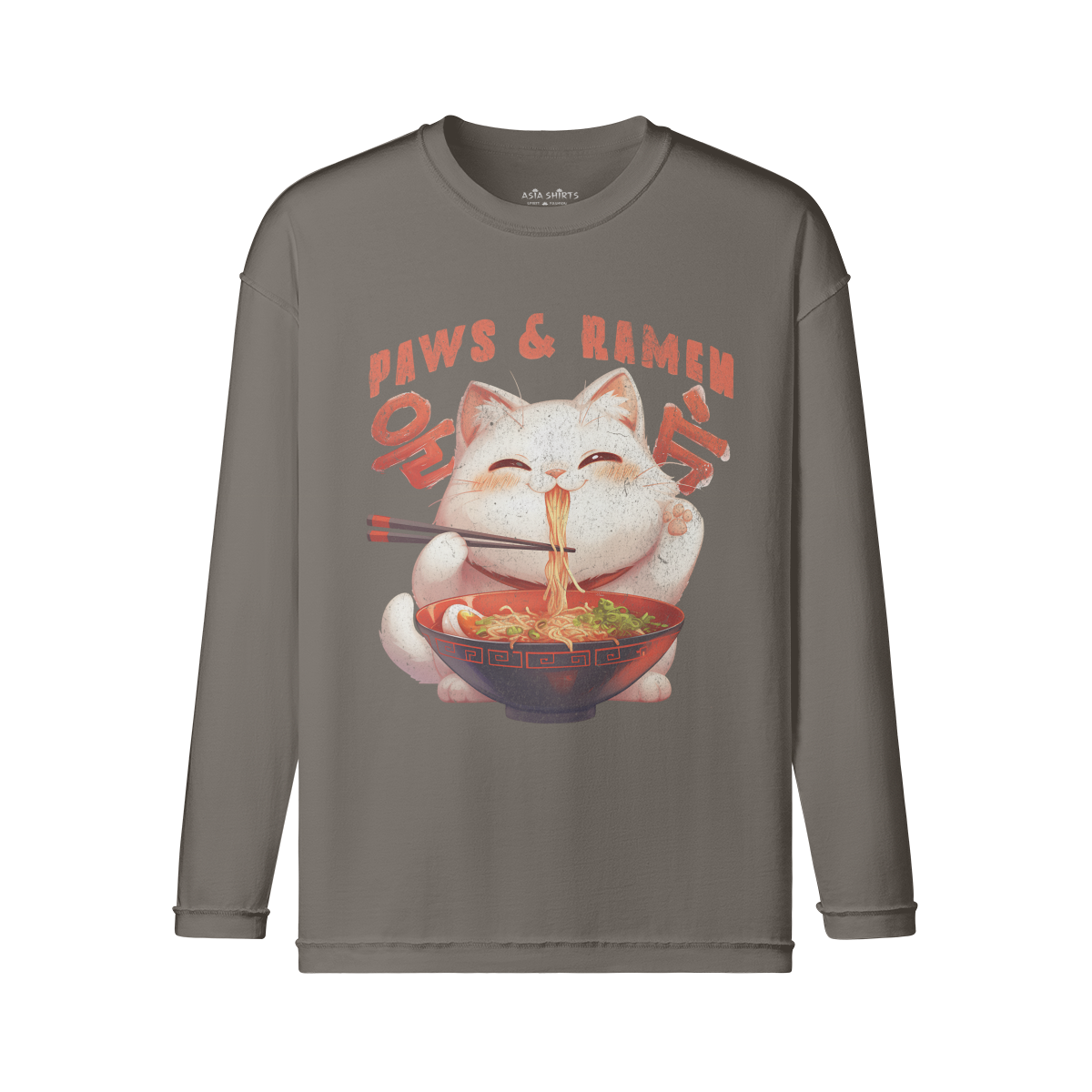 Ramen Cats Long Sleeve Vintage Print Shirt "Paws and Ramen"