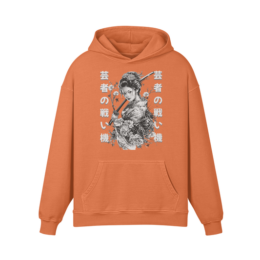 Geisha Sword print Retro washed out oversized Hoodie