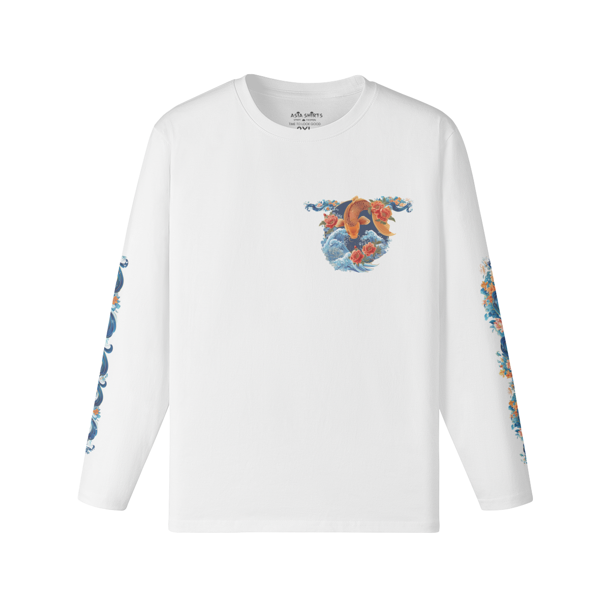 Koi with Wave Japan Art Print Long Sleeve Shirt