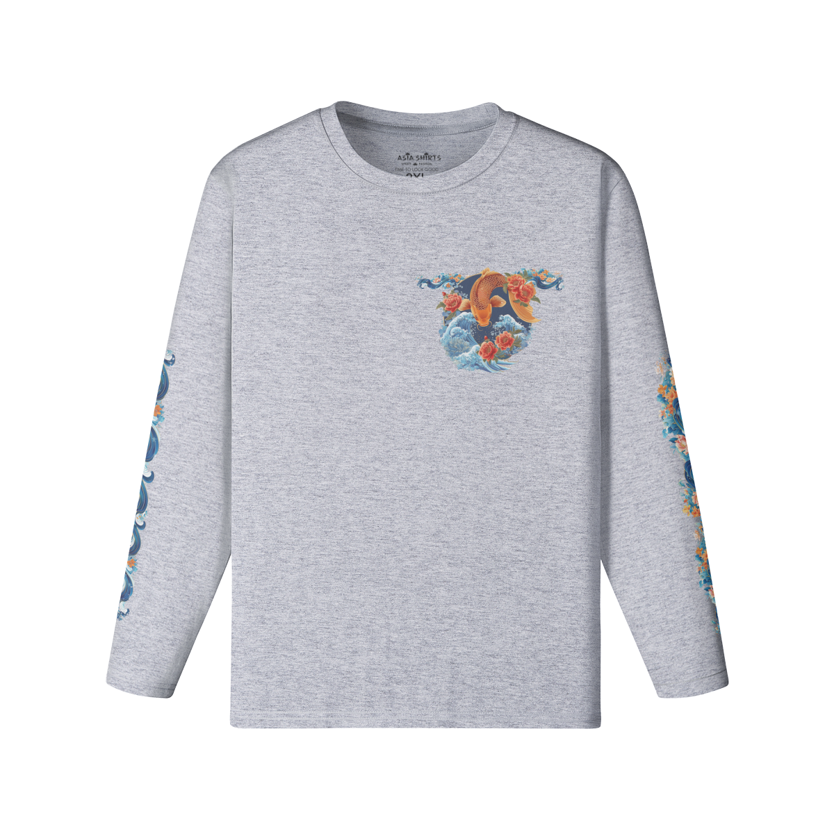 Koi with Wave Japan Art Print Long Sleeve Shirt