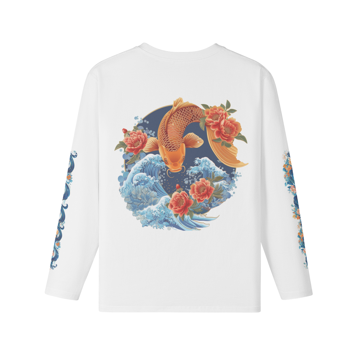 Koi with Wave Japan Art Print Long Sleeve Shirt