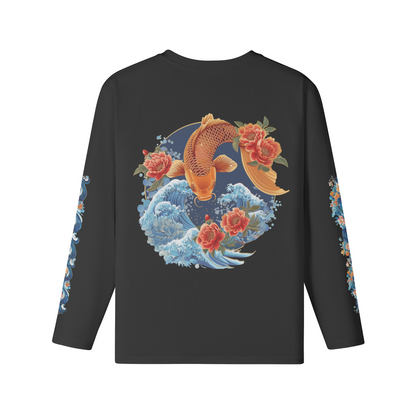 Koi with Wave Japan Art Print Long Sleeve Shirt