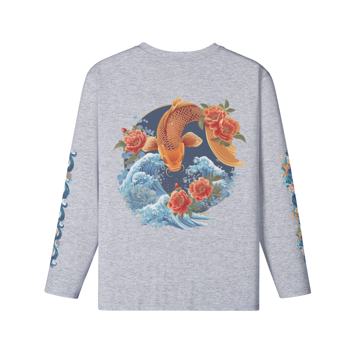 Koi with Wave Japan Art Print Long Sleeve Shirt