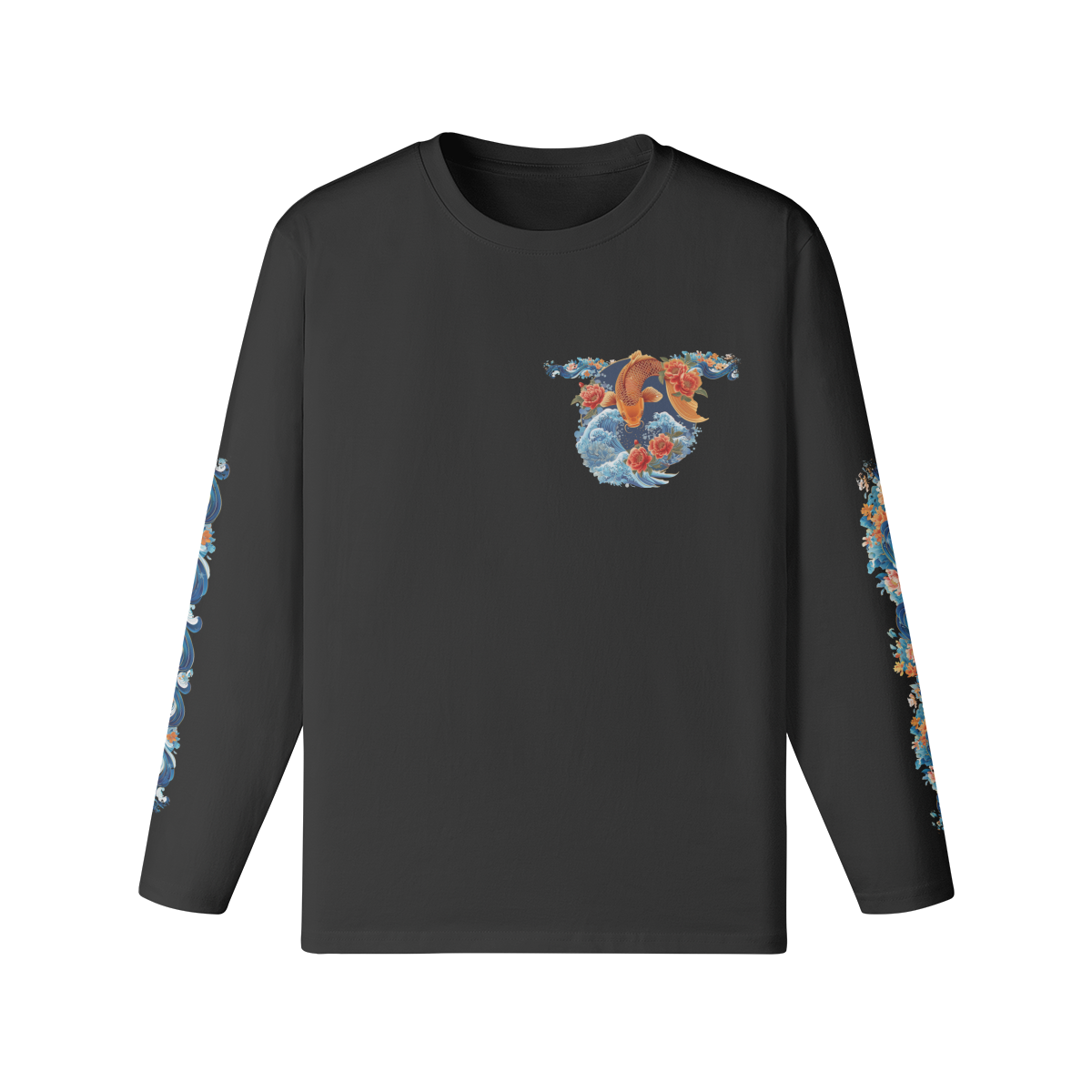 Koi with Wave Japan Art Print Long Sleeve Shirt