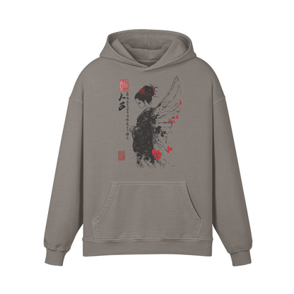 Asia Shirt Retro washed out Hoodie mit Geisha Engel print