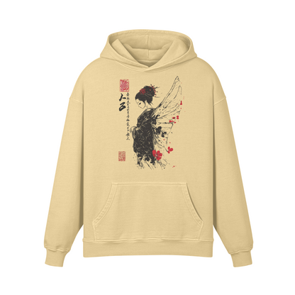 Asia Shirt Retro washed out Hoodie mit Geisha Engel print