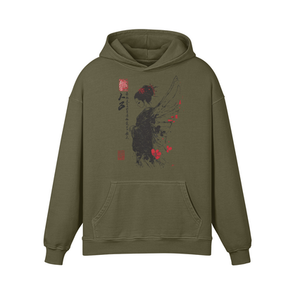 Asia Shirt Retro washed out Hoodie mit Geisha Engel print