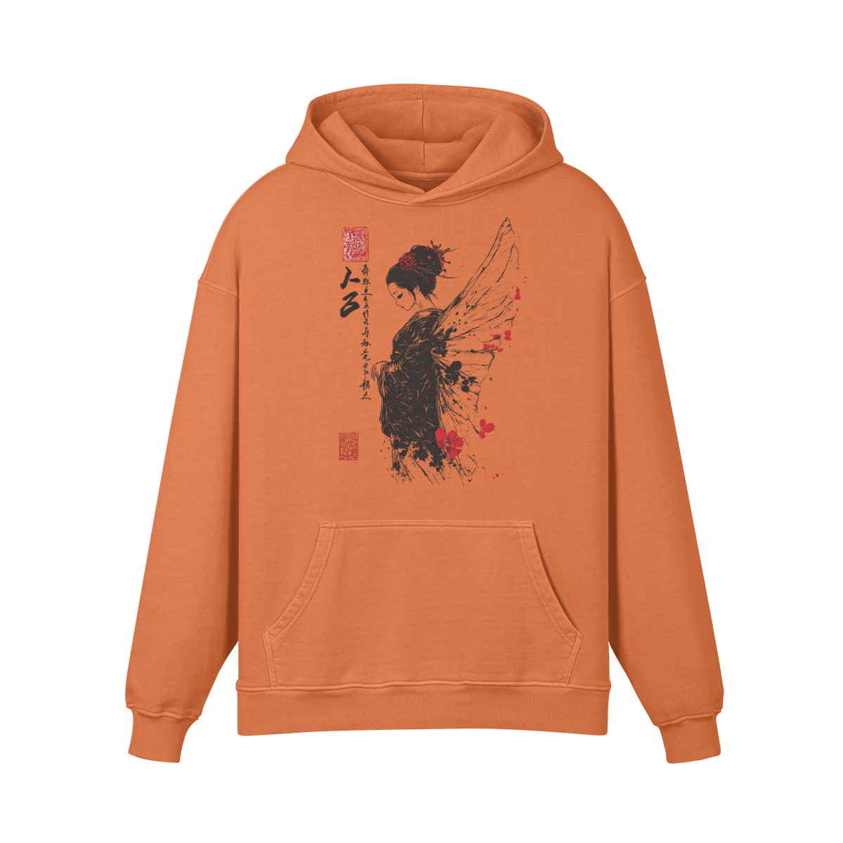 Asia Shirt Retro washed out Hoodie mit Geisha Engel print