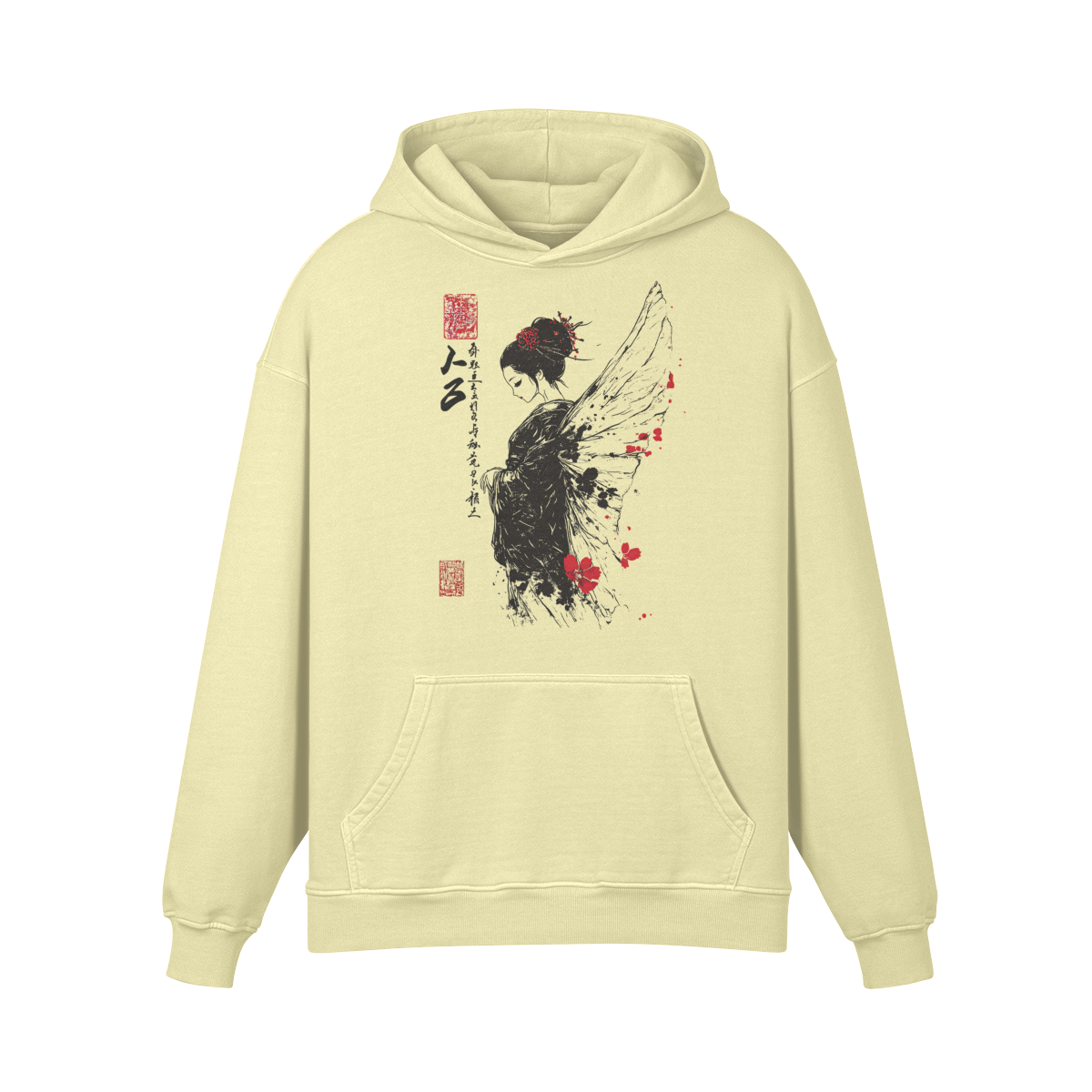 Asia Shirt Retro washed out Hoodie mit Geisha Engel print