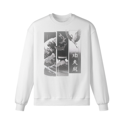 Dark Edition „Koi & Kranich“ – Oversized Sweatshirt – Navy – Japan Art – Ansicht 2
