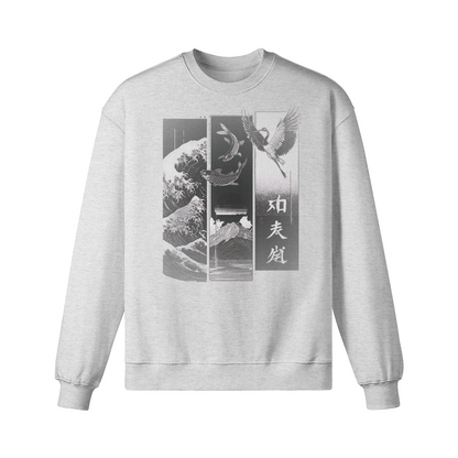 Dark Edition „Koi & Kranich“ – Oversized Sweatshirt – Sage Green – Japan Art – Ansicht 5