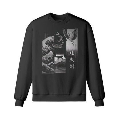 Dark Edition „Koi & Kranich“ – Oversized Sweatshirt – Heather Gray – Japan Art – Ansicht 4