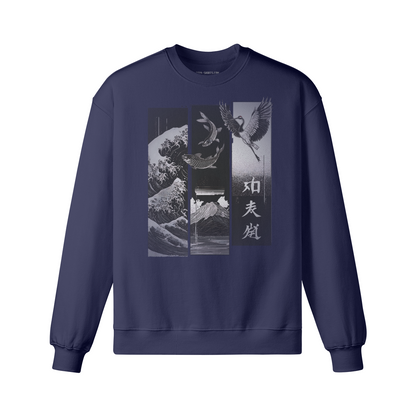 Dark Edition „Koi & Kranich“ – Oversized Sweatshirt – Black – Japan Art – Ansicht 3