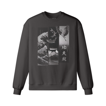Dark Edition „Koi & Kranich“ – Oversized Sweatshirt – Apricot – Japan Art – Ansicht 8