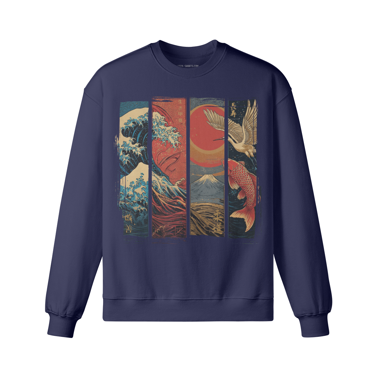 Red Sun Edition – Oversized Sweatshirt „Welle, Fuji, Kranich & Koi“ – Black – Japan Art – Ansicht 3