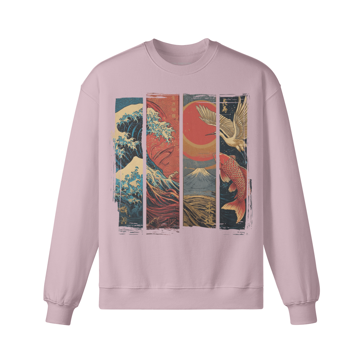 Red Sun Edition – Oversized Sweatshirt „Welle, Fuji, Kranich & Koi“ – Charcoal Gray – Japan Art – Ansicht 7