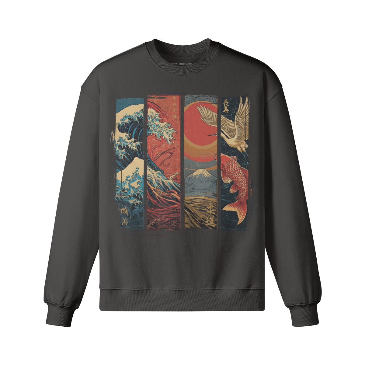 Red Sun Edition – Oversized Sweatshirt „Welle, Fuji, Kranich & Koi“ – Apricot – Japan Art – Ansicht 8