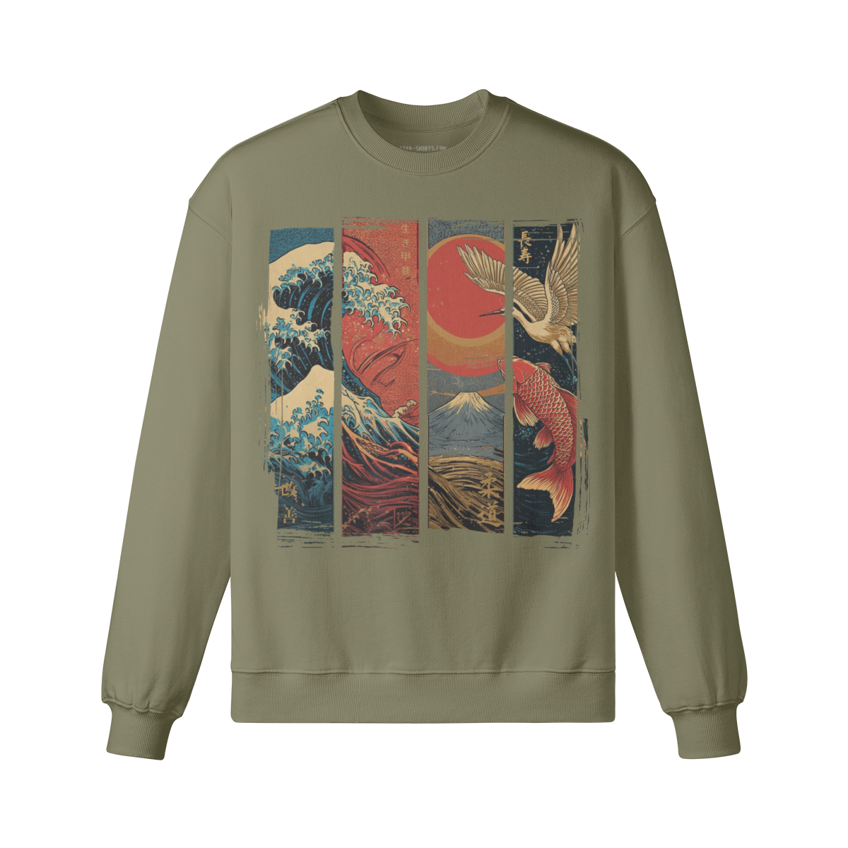 Red Sun Edition – Oversized Sweatshirt „Welle, Fuji, Kranich & Koi“ – Lilac – Japan Art – Ansicht 6